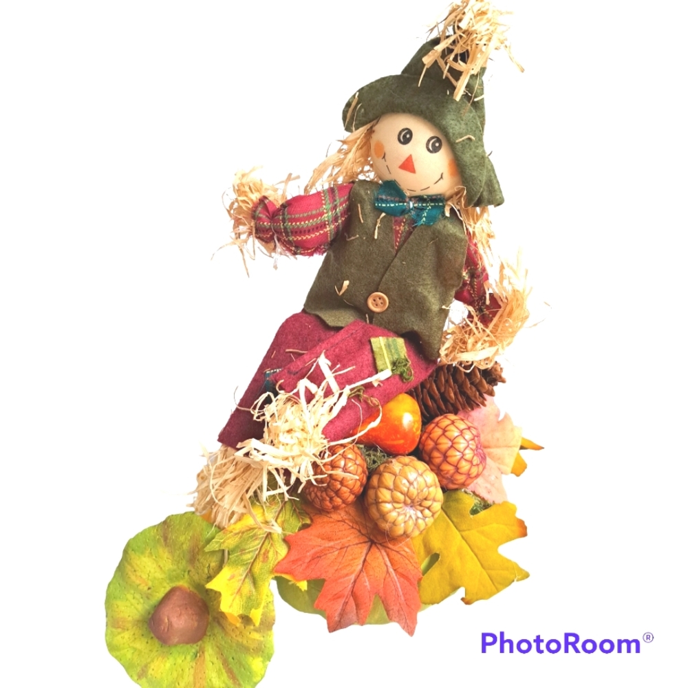 Scarecrow carved foam pumpkin, 2 piece set centerpiece.